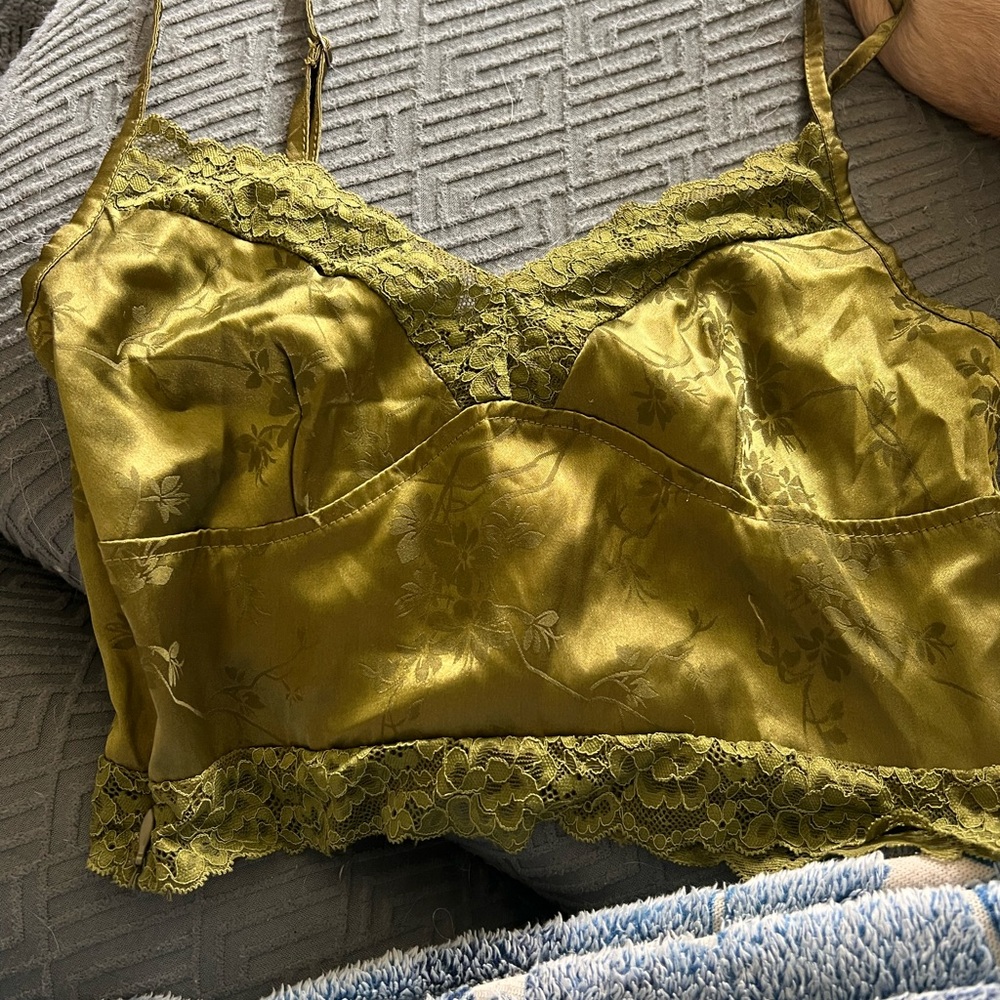 Elegant Olive Lace Trim Camisole